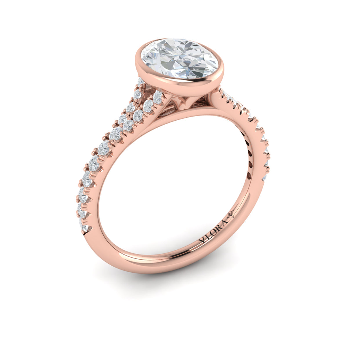18kt Rose Gold Oval Diamond Bezel Engagement Ring
