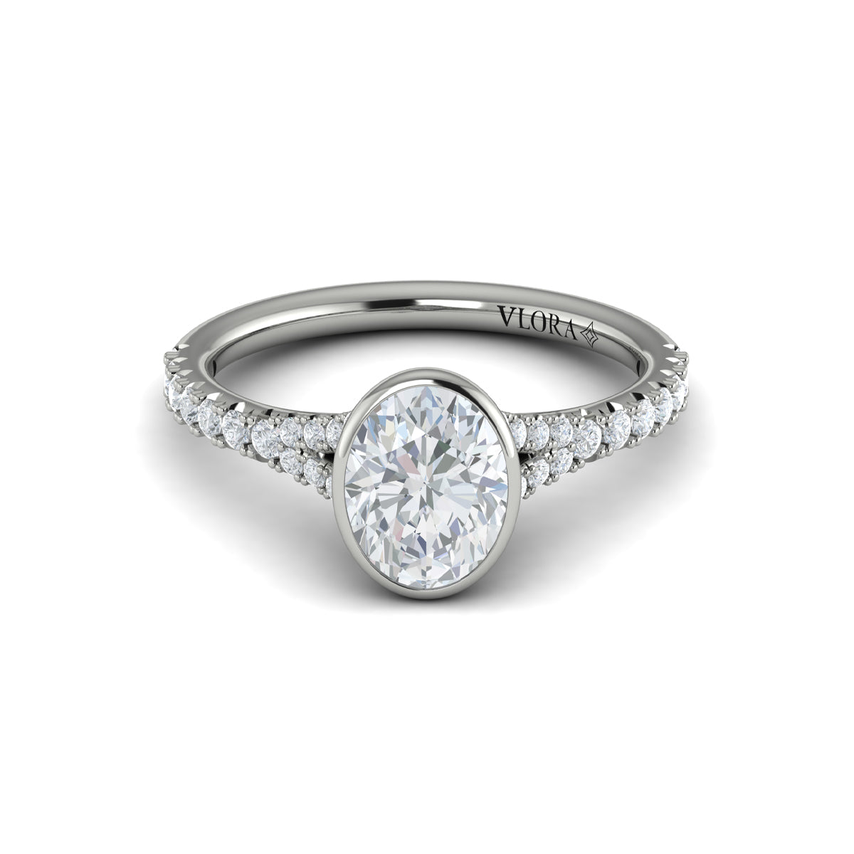 14K White Gold Oval Bezel Diamond Engagement Ring