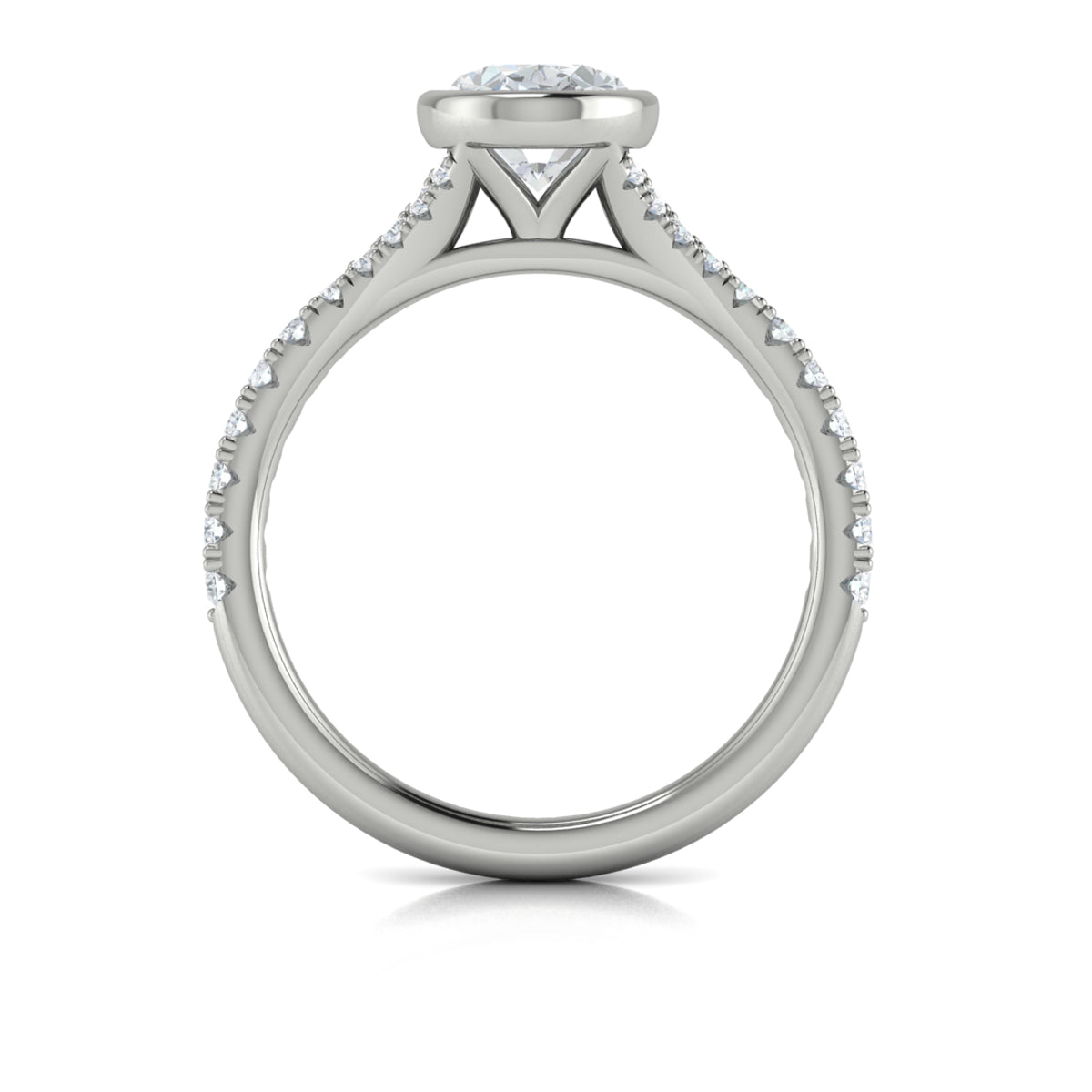 14K White Gold Oval Bezel Diamond Engagement Ring