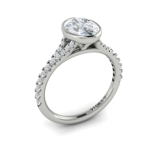 14K White Gold Oval Bezel Diamond Engagement Ring