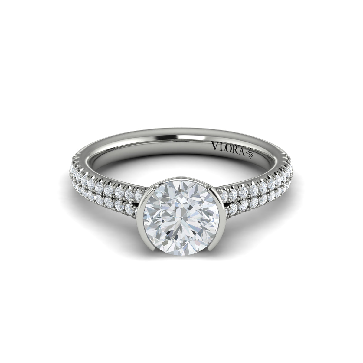14K White Gold Round Diamond Split Shank Ring
