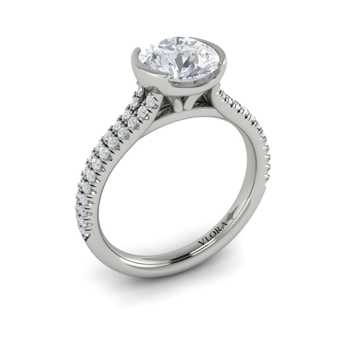 14K White Gold Round Diamond Split Shank Ring