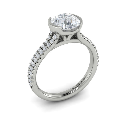 14K White Gold Round Diamond Split Shank Ring