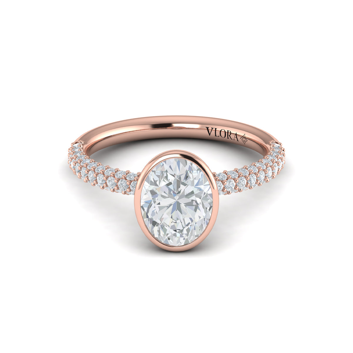 14kt Rose Gold Oval Diamond Bezel Engagement Ring