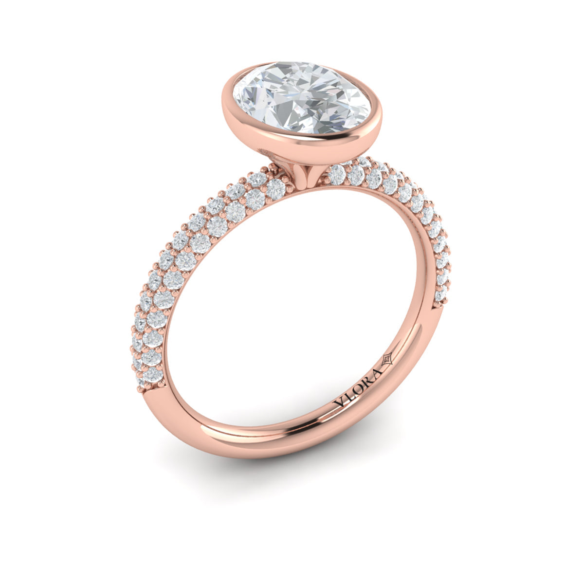 14kt Rose Gold Oval Diamond Bezel Engagement Ring