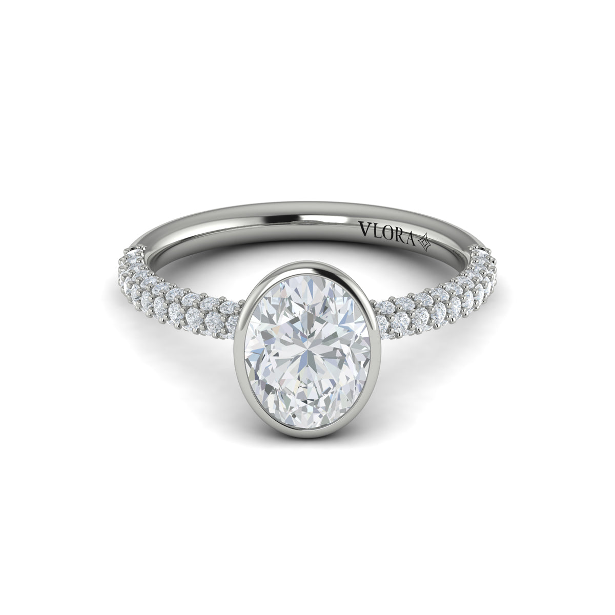 14K White Gold Oval Bezel Diamond Engagement Ring