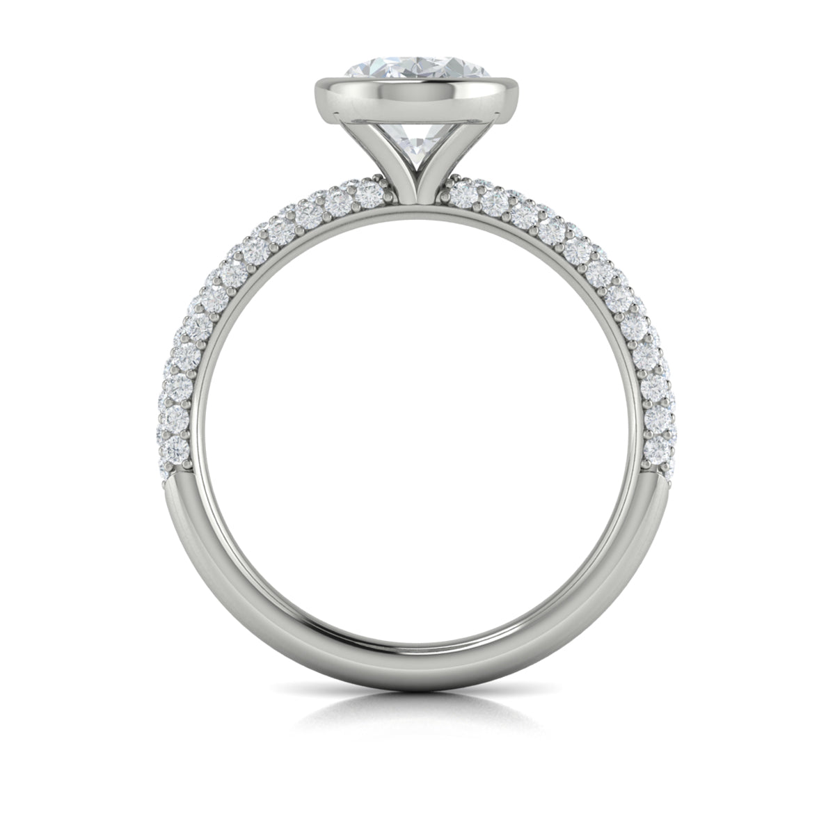 14K White Gold Oval Bezel Diamond Engagement Ring