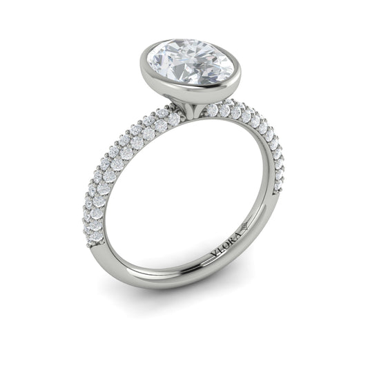 14K White Gold Oval Bezel Diamond Engagement Ring