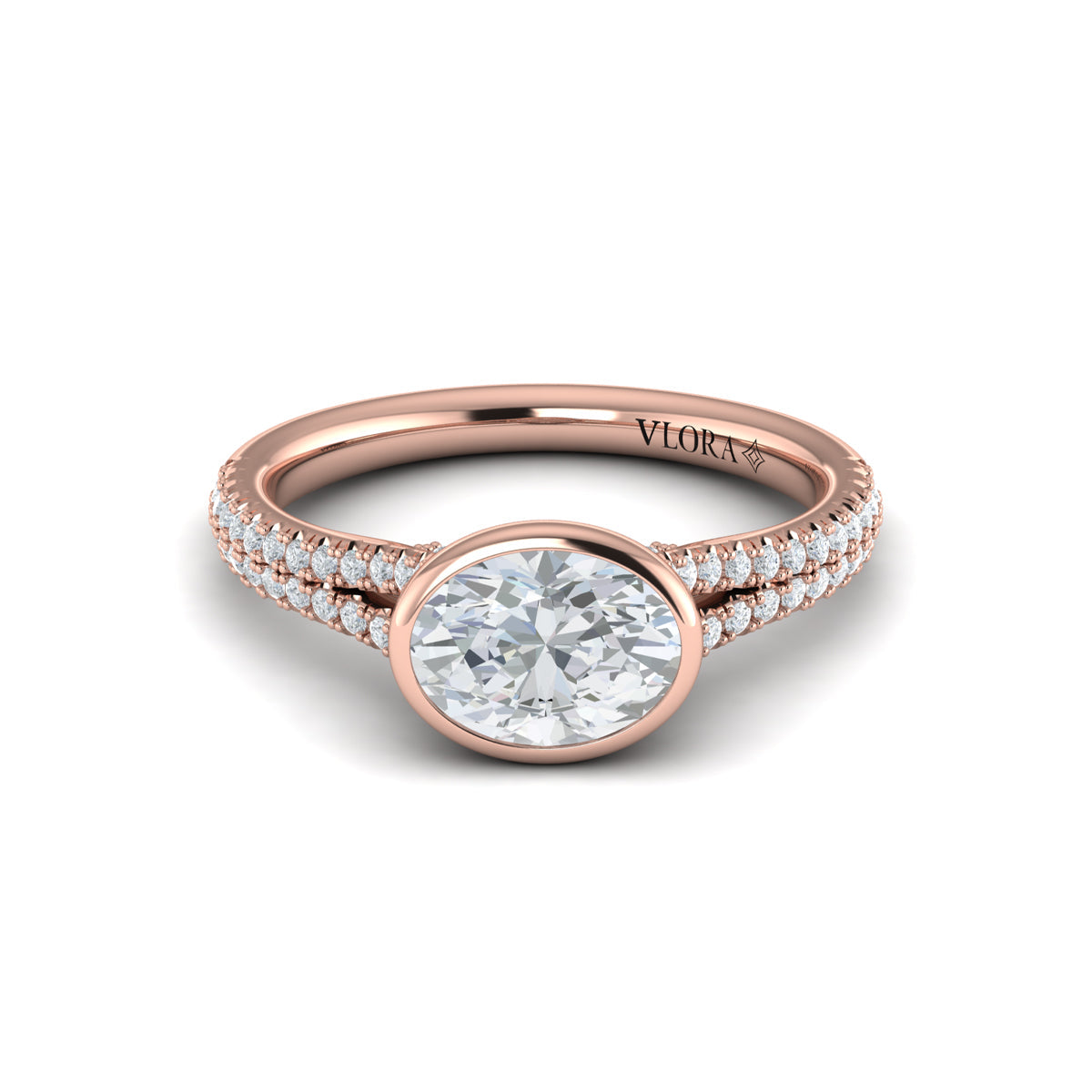 14kt Rose Gold Oval Diamond Bezel Engagement Ring