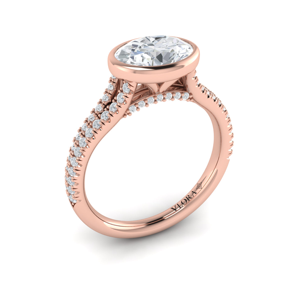 14kt Rose Gold Oval Diamond Bezel Engagement Ring