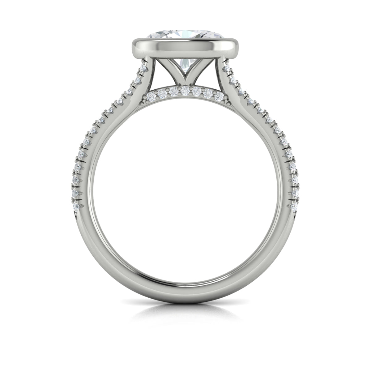 14K White Gold Oval Diamond Bezel Split Shank Ring