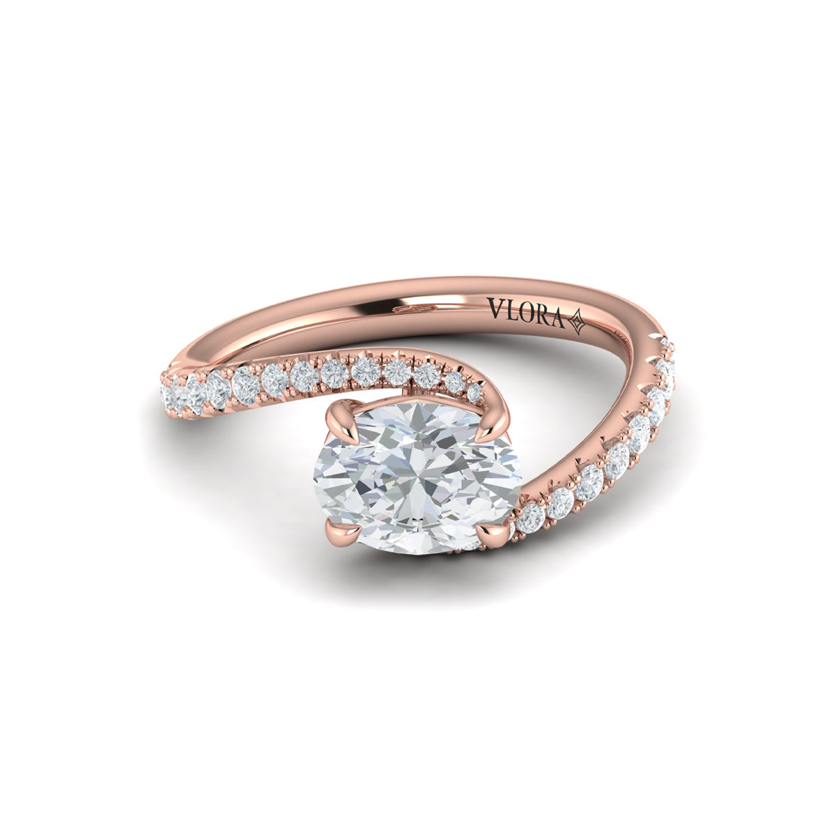 14kt Rose Gold Oval Diamond Celestial Engagement Ring