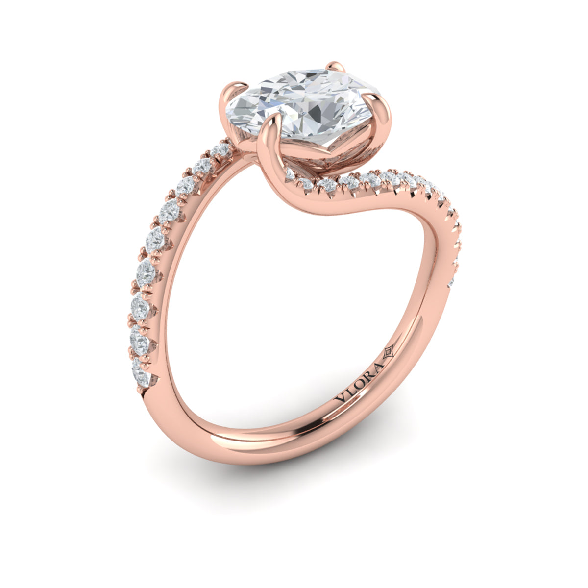 14kt Rose Gold Oval Diamond Celestial Engagement Ring