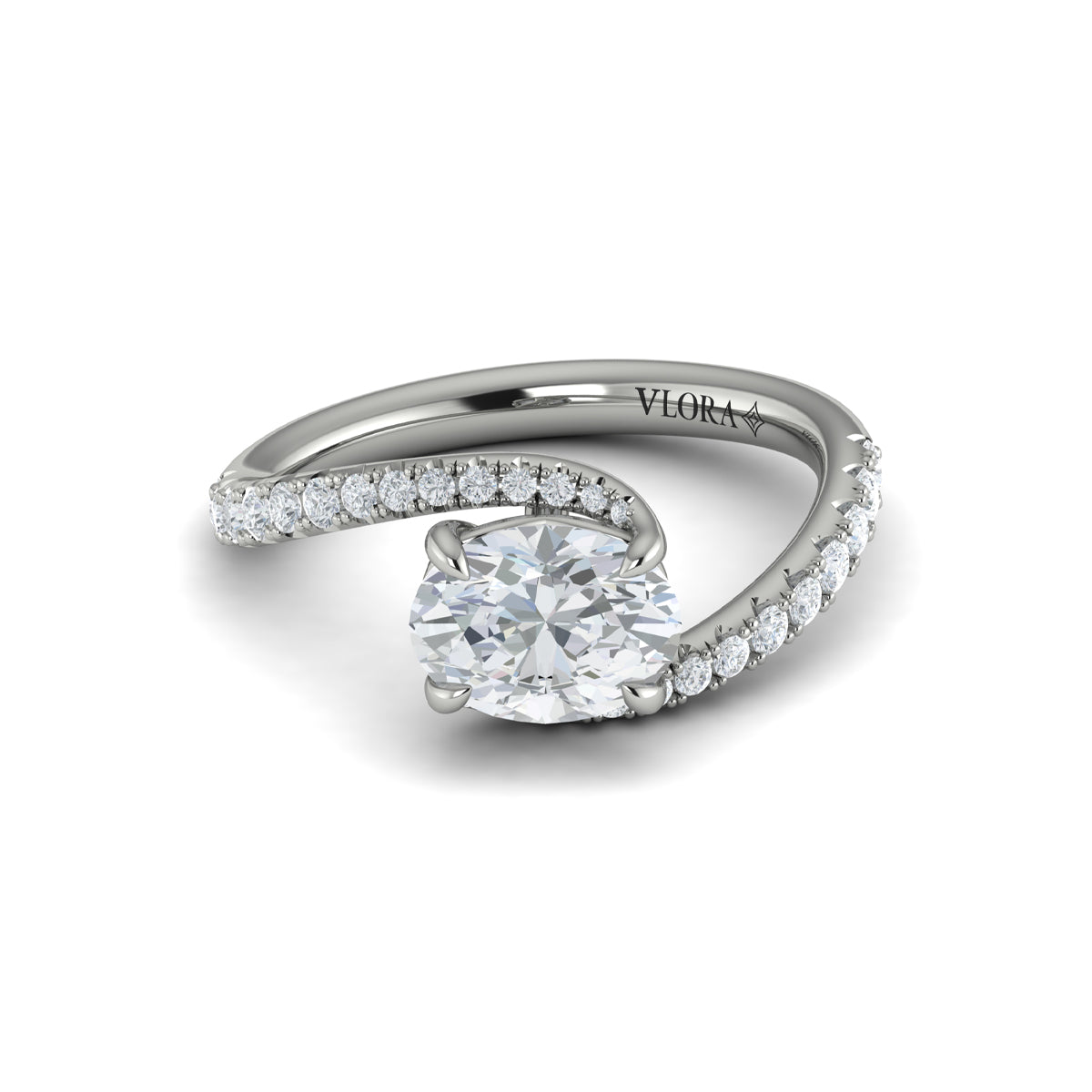 14K White Gold Oval Diamond Celestial Engagement Ring