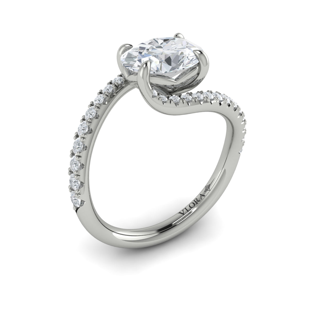 14K White Gold Oval Diamond Celestial Engagement Ring