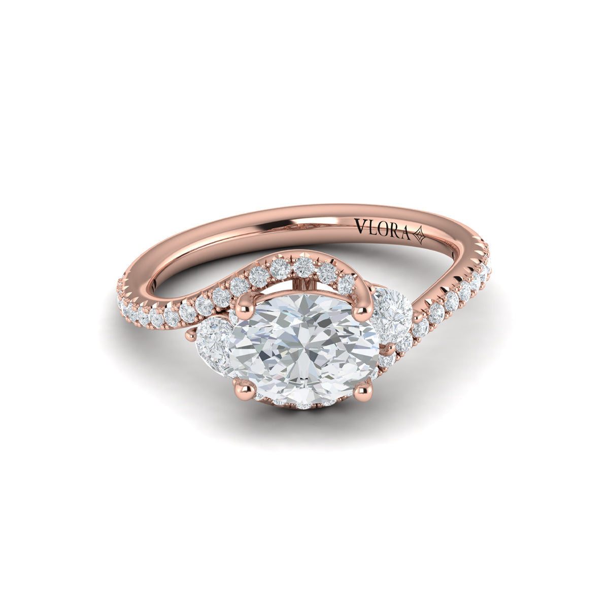 14kt Rose Gold Oval Diamond Vine Engagement Ring