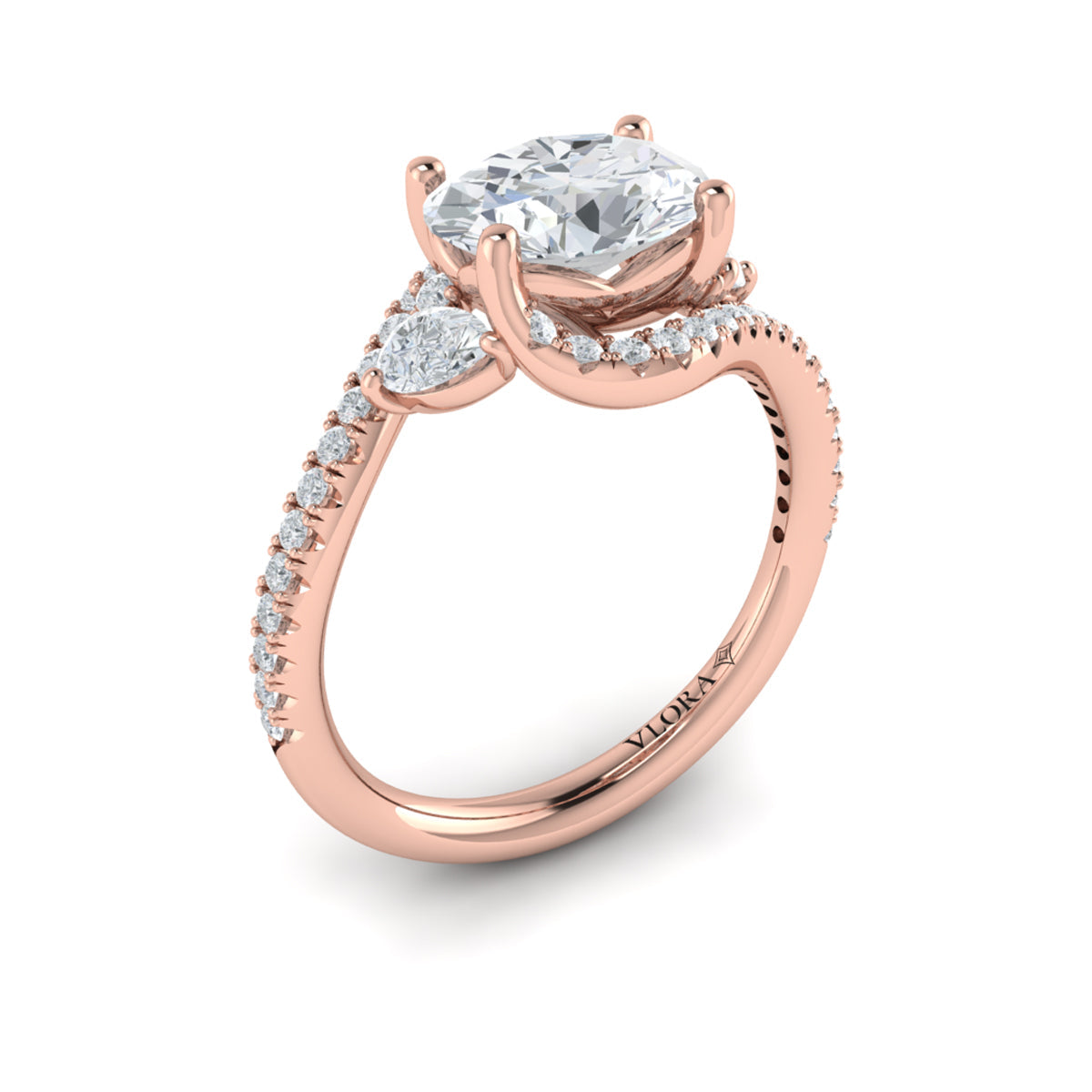 14kt Rose Gold Oval Diamond Vine Engagement Ring