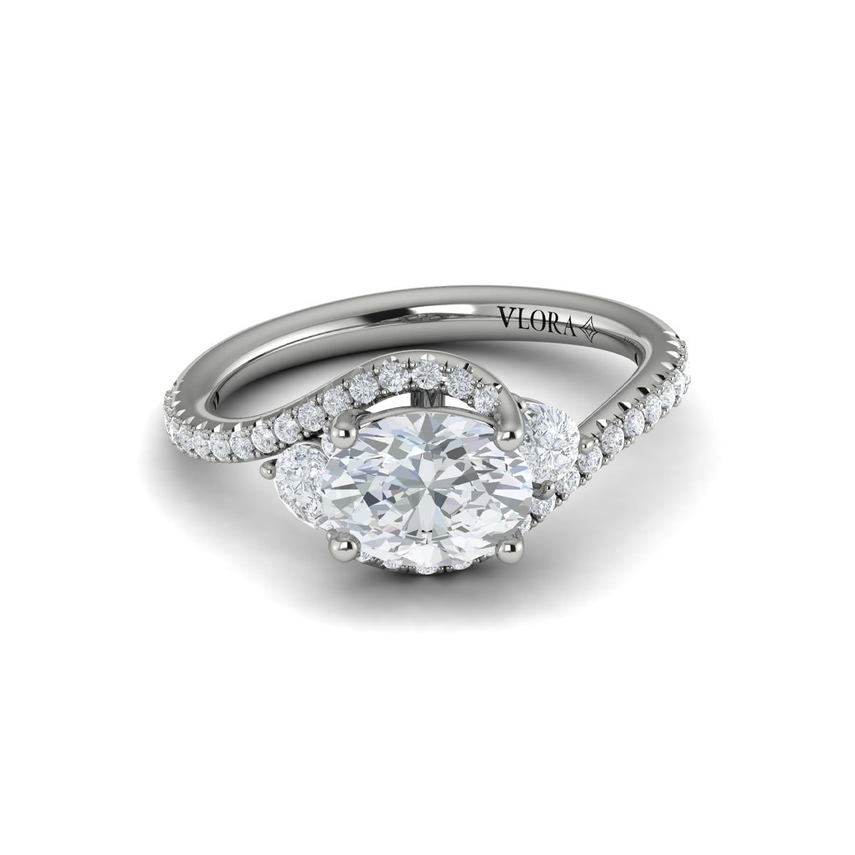 14K White Gold Oval Diamond Vine Engagement Ring
