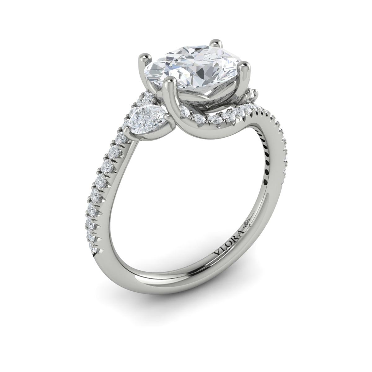 14K White Gold Oval Diamond Vine Engagement Ring