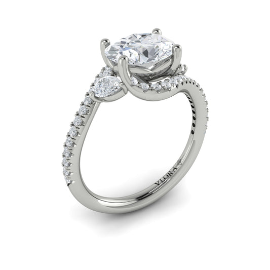 14K White Gold Oval Diamond Vine Engagement Ring