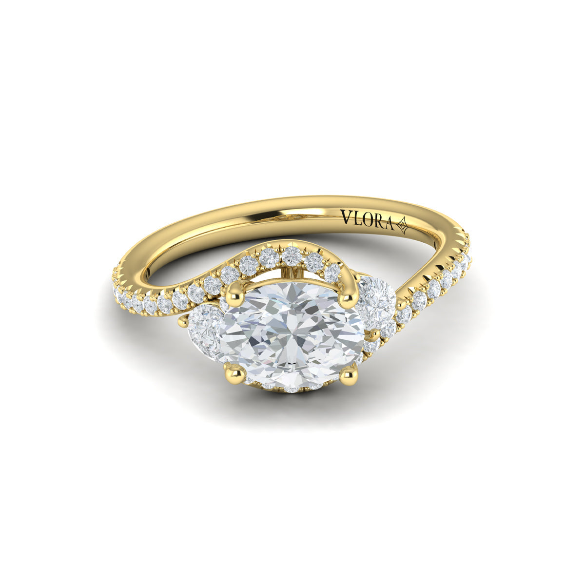 14kt Yellow Gold Oval Diamond Vine Engagement Ring