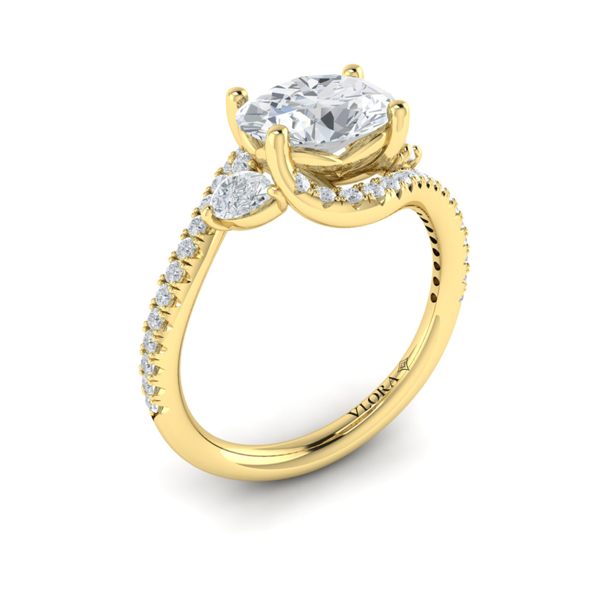 14kt Yellow Gold Oval Diamond Vine Engagement Ring