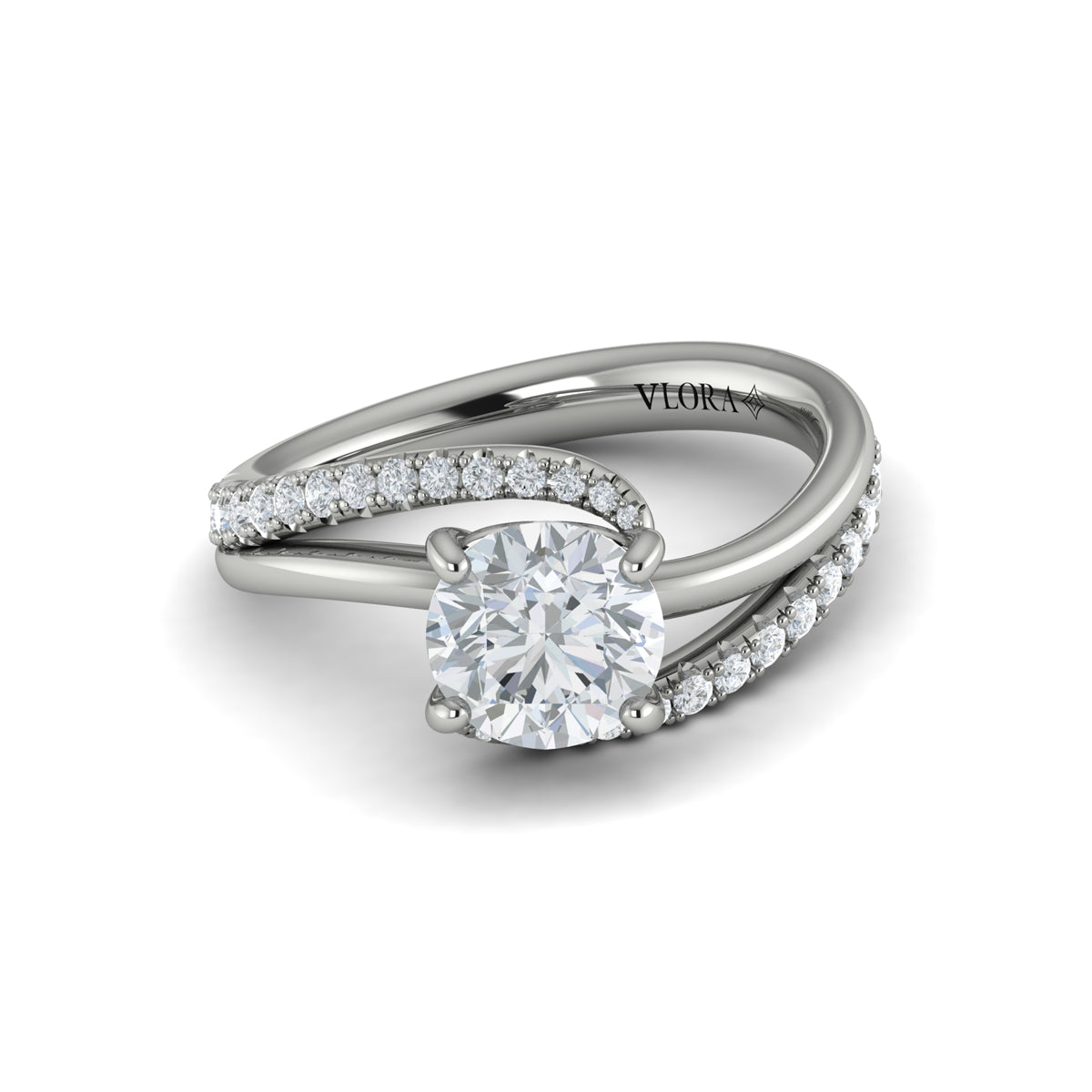 14K White Gold Round Diamond Asymmetric Engagement Ring