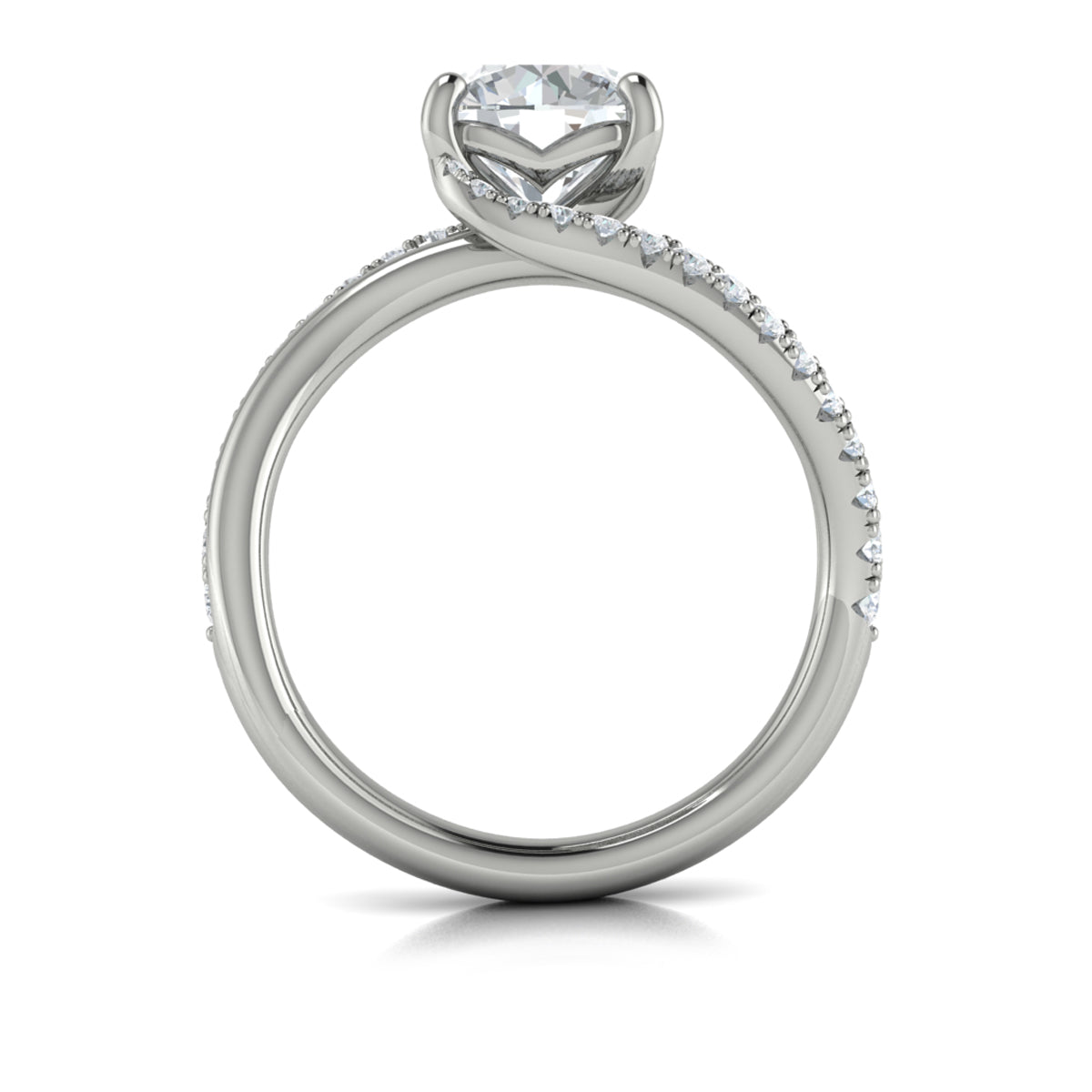 14K White Gold Round Diamond Asymmetric Engagement Ring