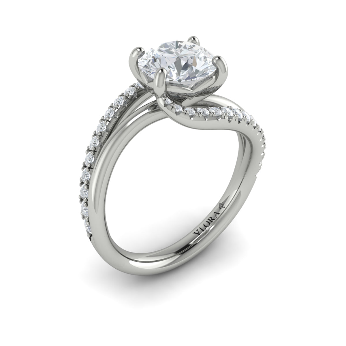 14K White Gold Round Diamond Asymmetric Engagement Ring