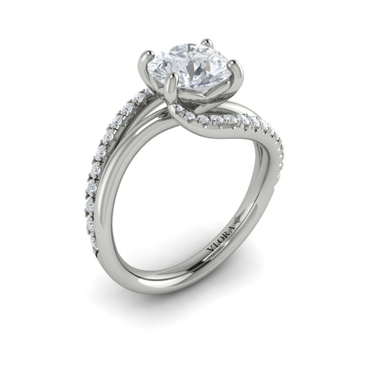 14K White Gold Round Diamond Asymmetric Engagement Ring