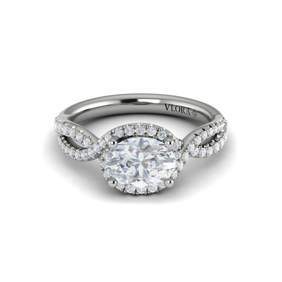 14K White Gold Oval Diamond Embrace Halo Ring