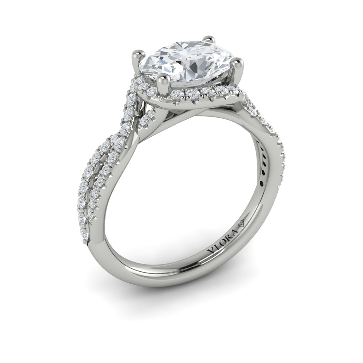 14K White Gold Oval Diamond Embrace Halo Ring
