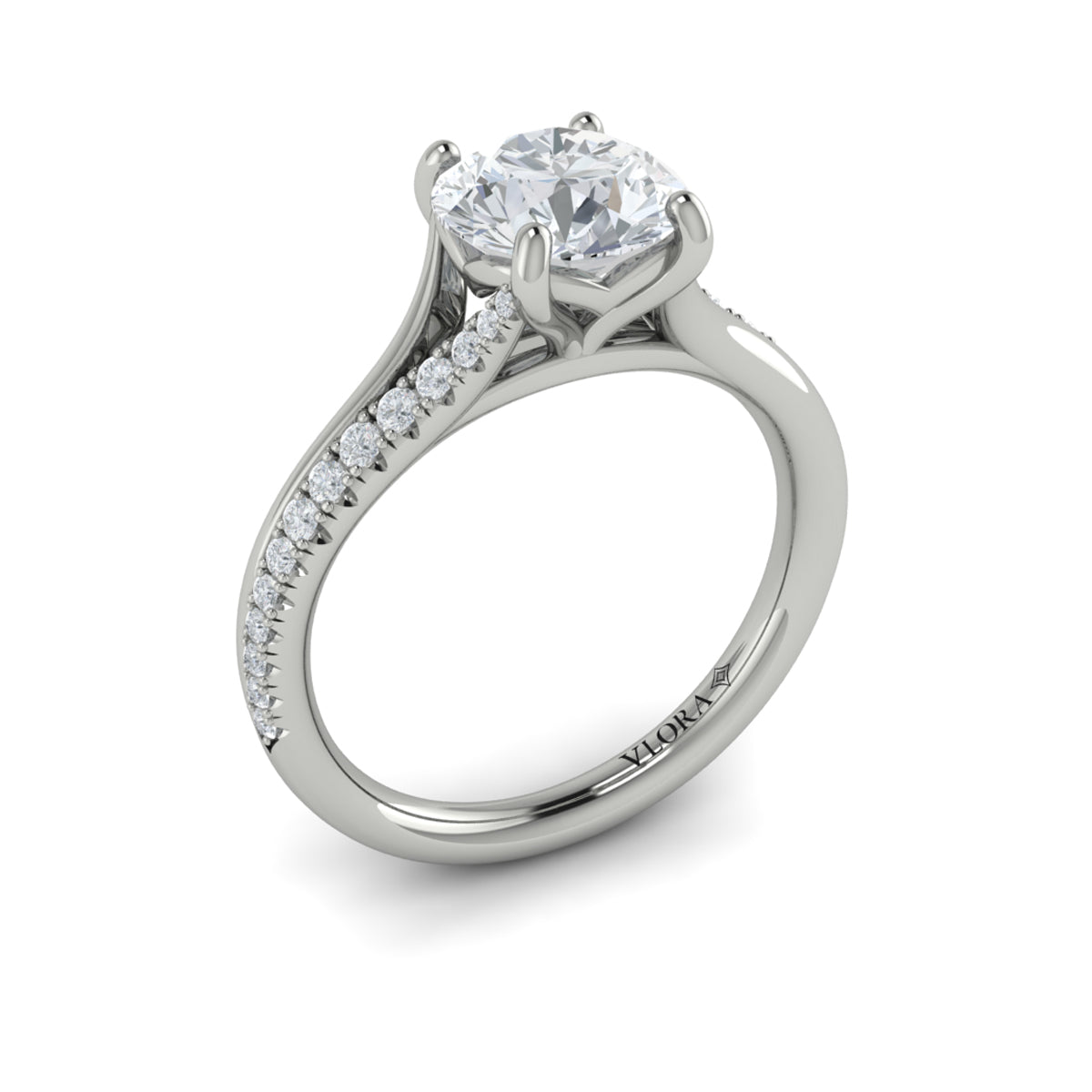 14K White Gold Split Shank Diamond Engagement Ring