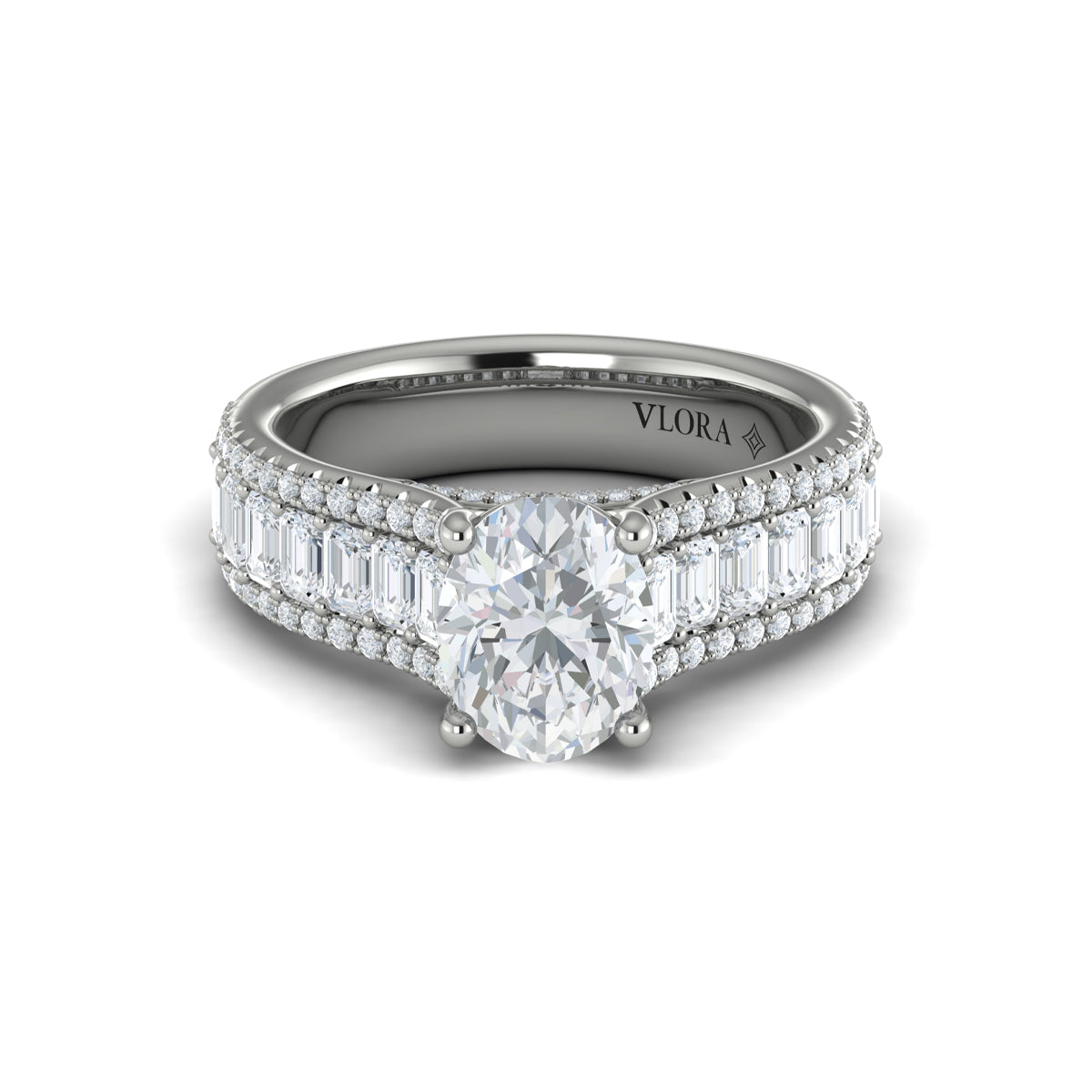 14K White Gold Oval Diamond Cathedral Engagement Ring