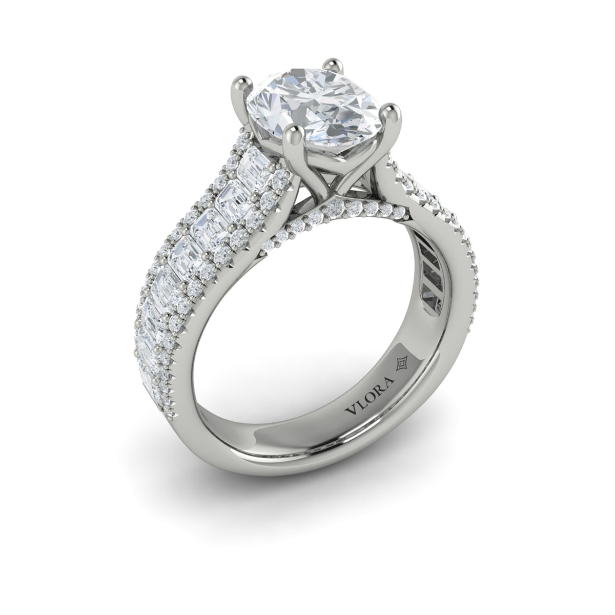 14K White Gold Oval Diamond Cathedral Engagement Ring
