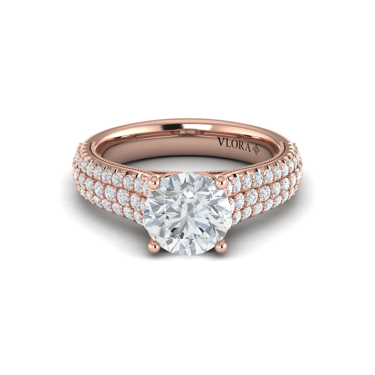 18kt Rose Gold Round Diamond Cathedral Engagement Ring