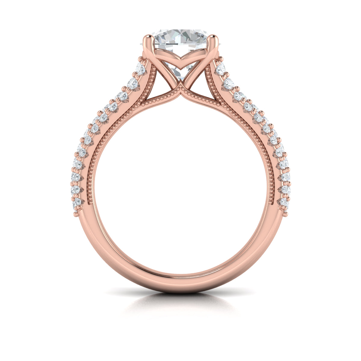 18kt Rose Gold Round Diamond Cathedral Engagement Ring
