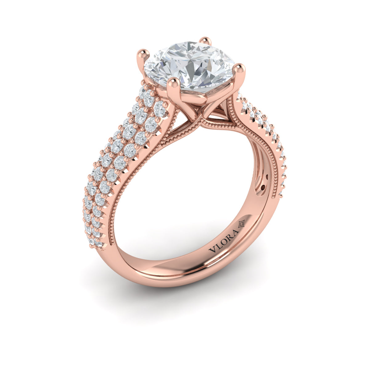 18kt Rose Gold Round Diamond Cathedral Engagement Ring