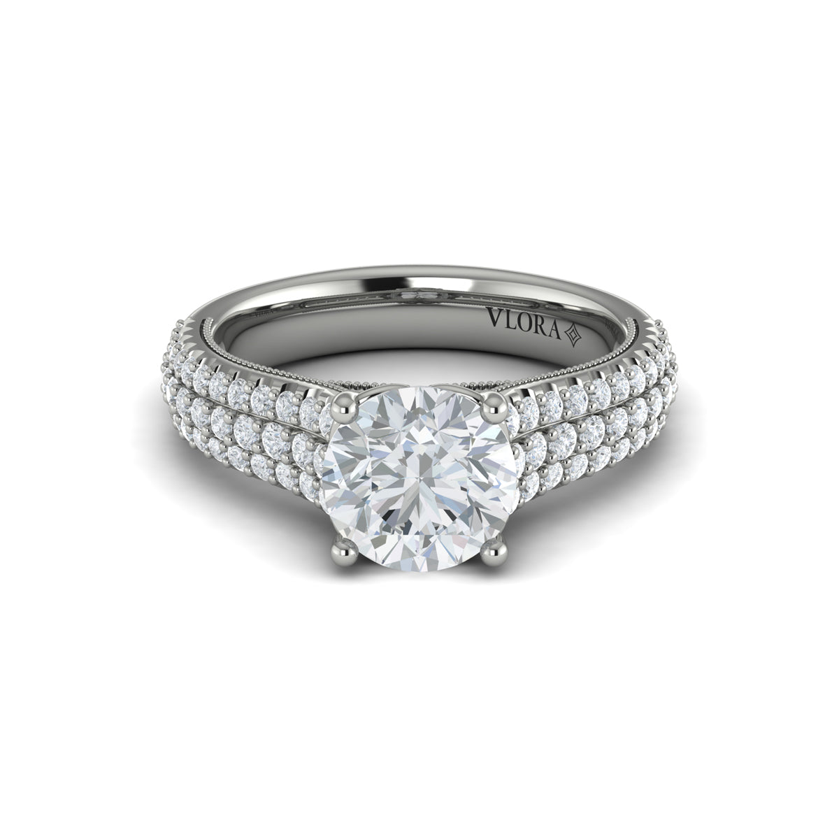14K White Gold Round Diamond Vintage Engagement Ring