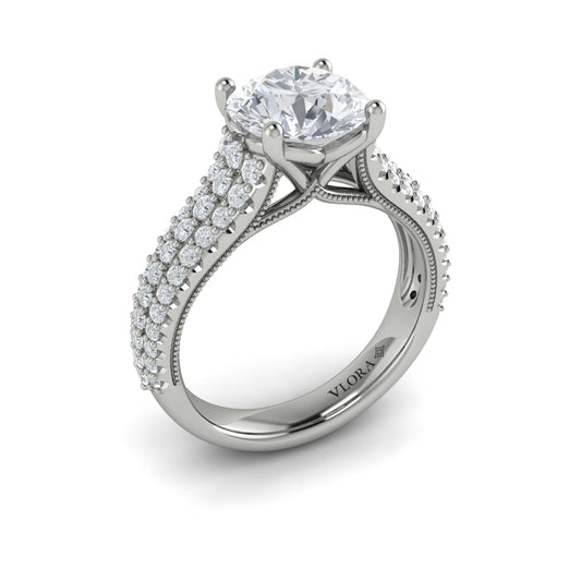 14K White Gold Round Diamond Vintage Engagement Ring