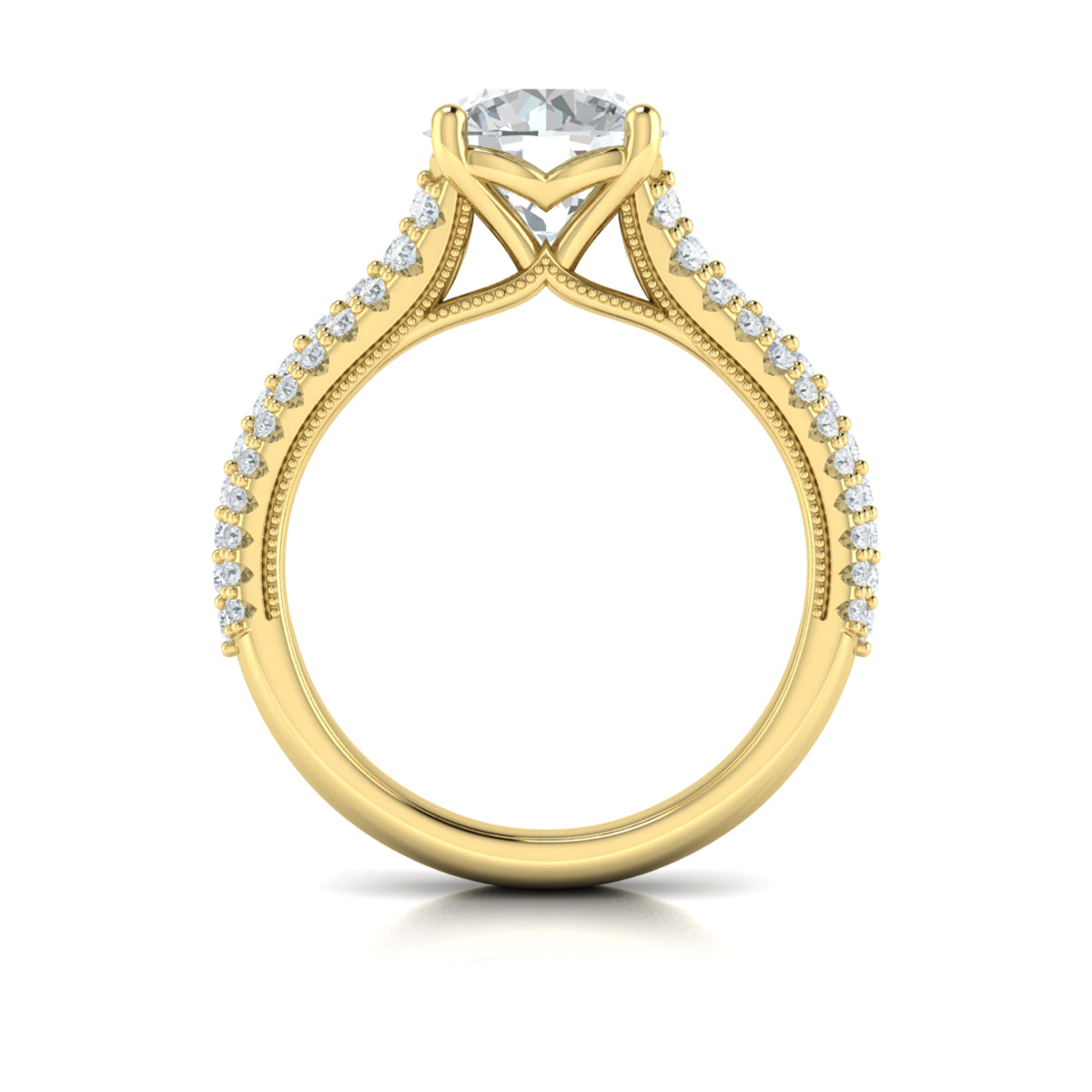 18kt Yellow Gold Round Diamond Vintage Bridal Ring
