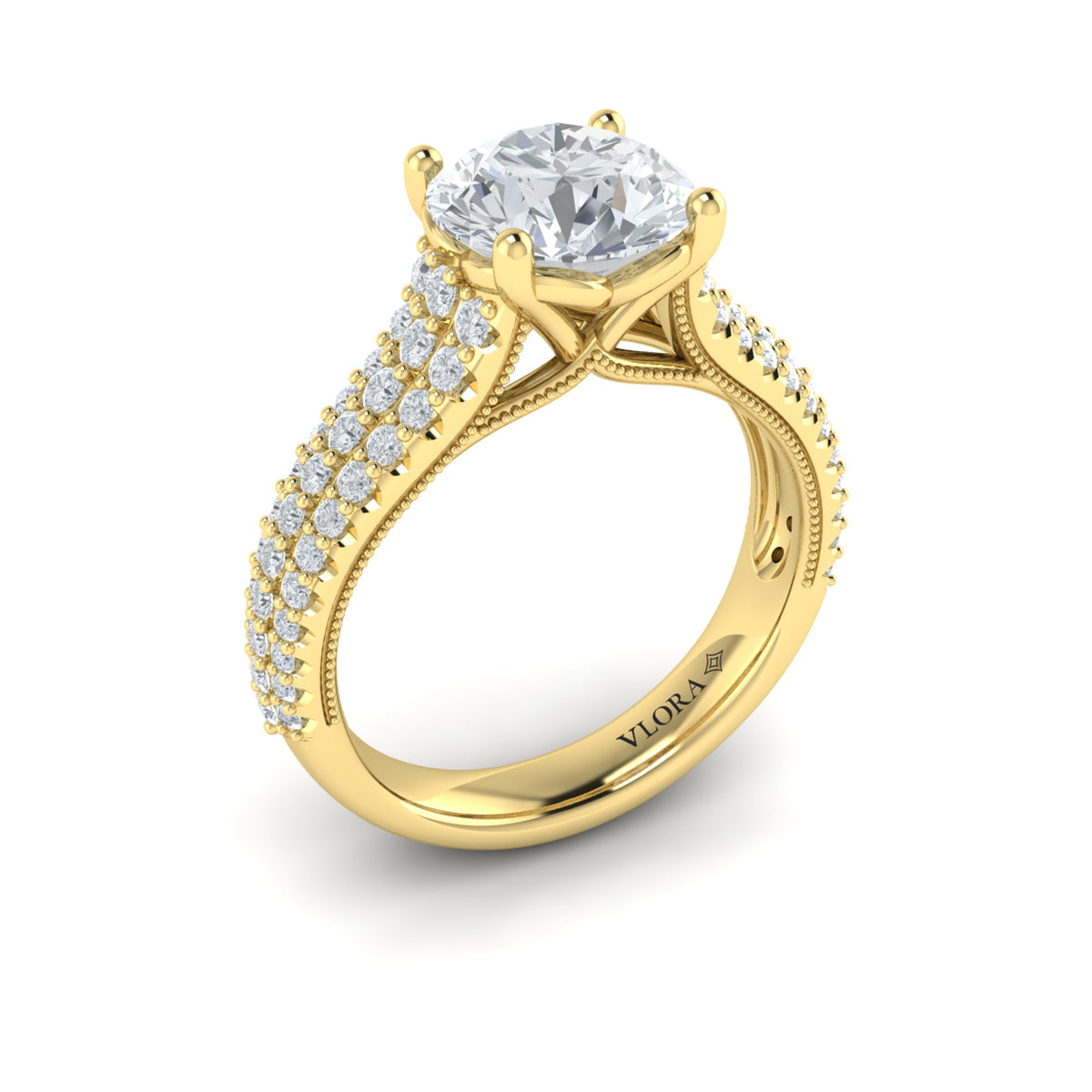 18kt Yellow Gold Round Diamond Vintage Bridal Ring