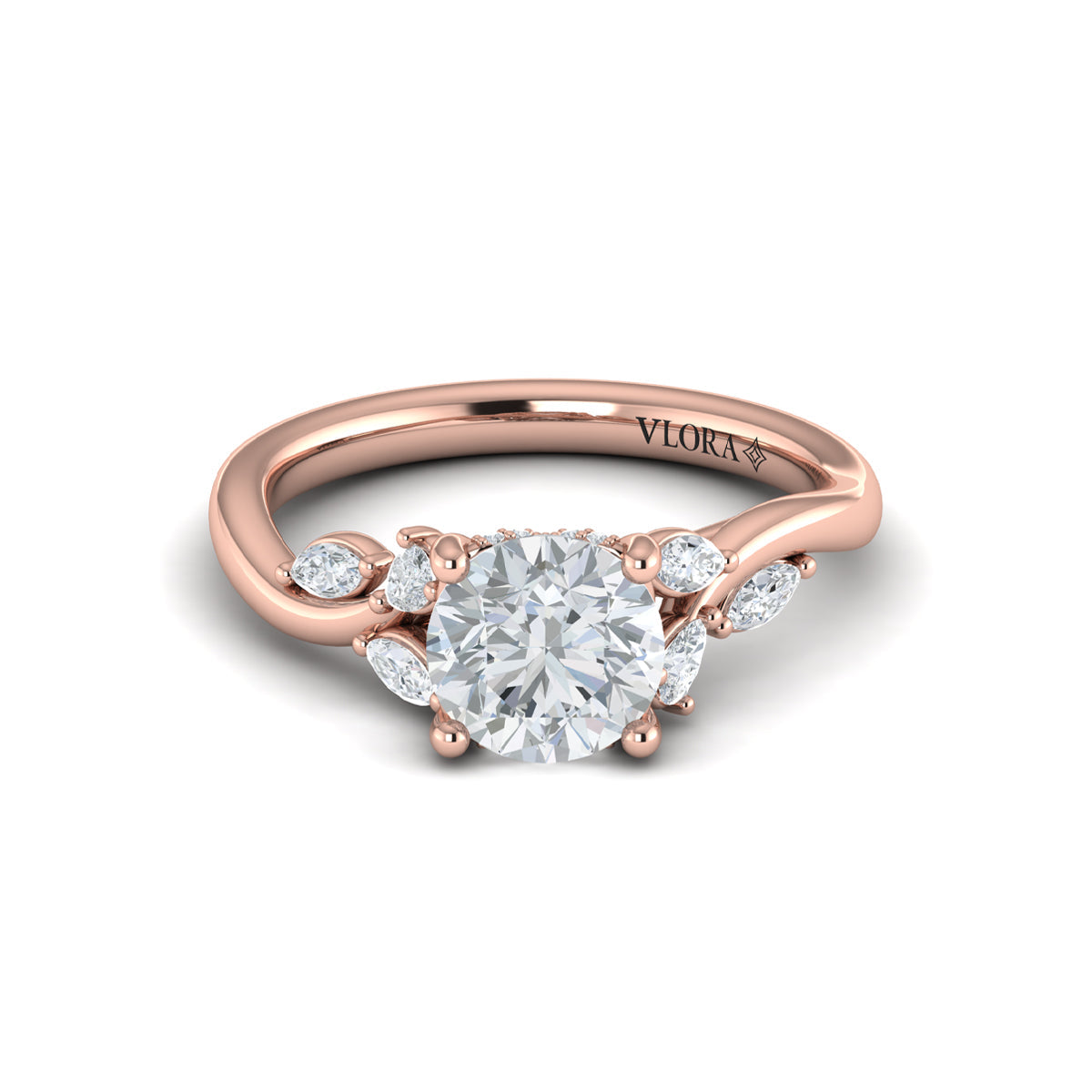 14kt Rose Gold Round Diamond Hidden Halo Ring
