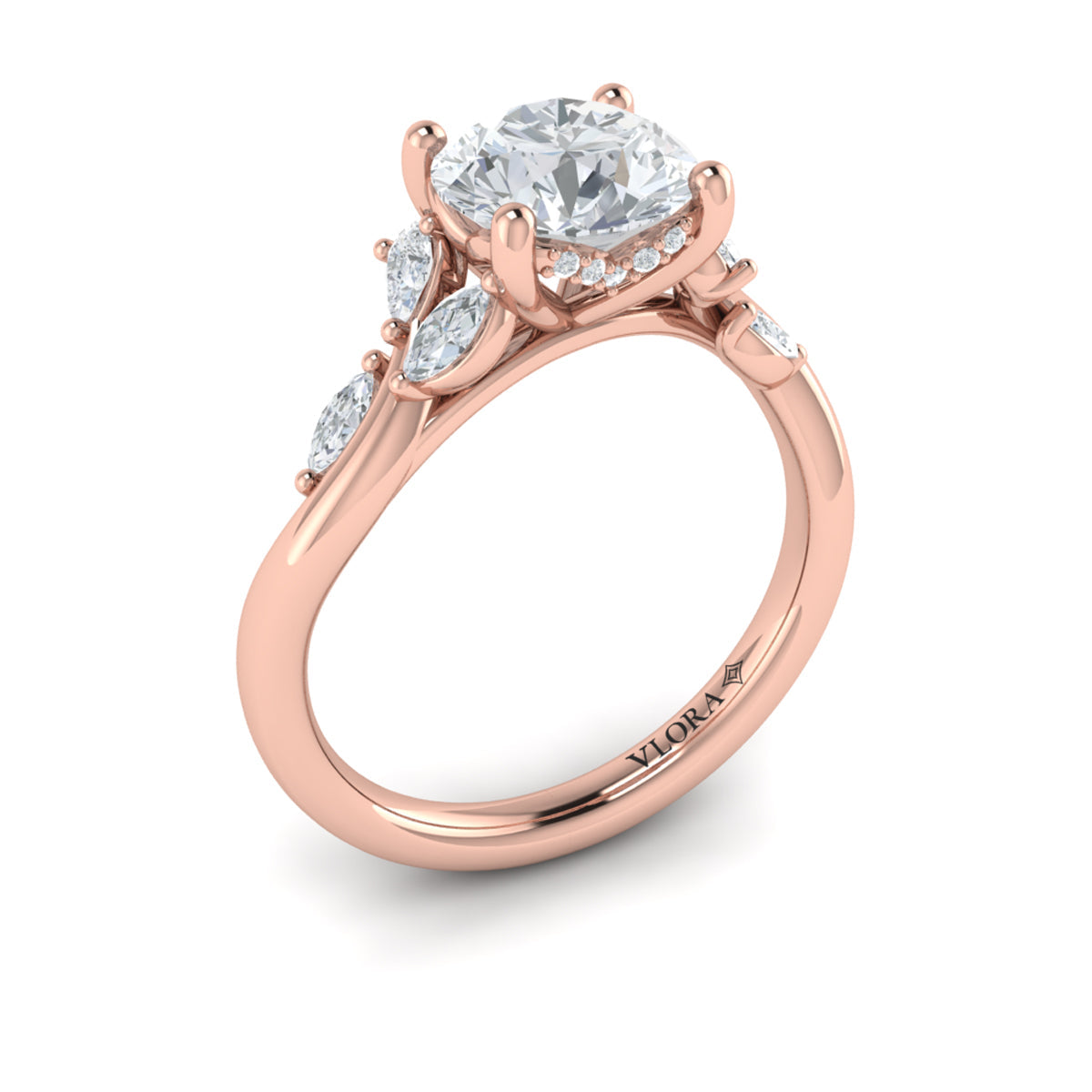 14kt Rose Gold Round Diamond Hidden Halo Ring
