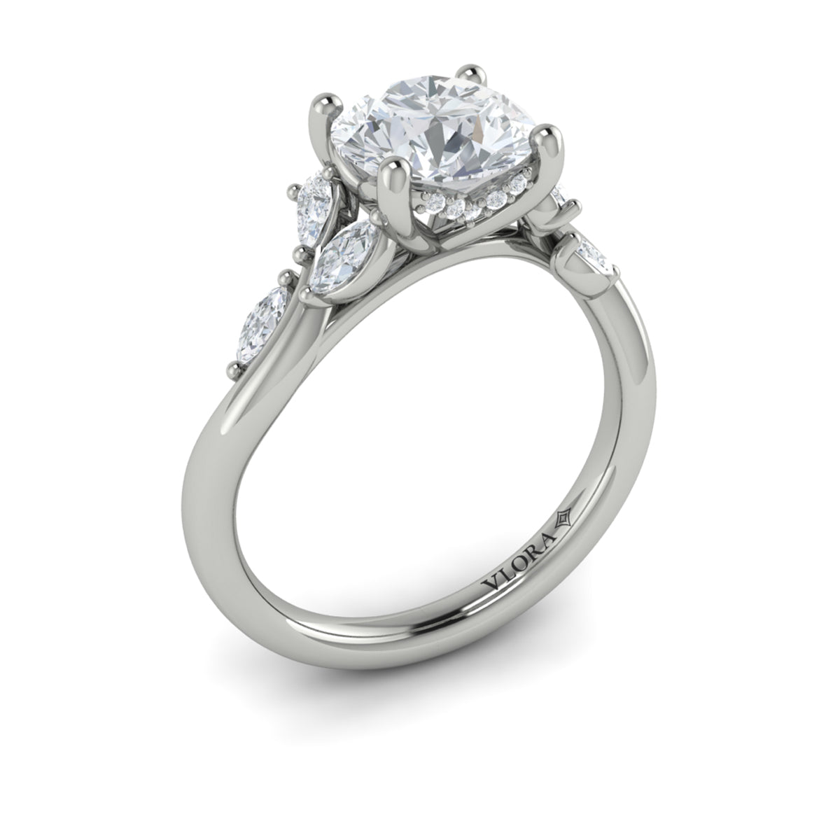 14K White Gold Round Diamond Hidden Halo Ring