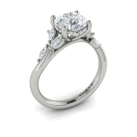 14K White Gold Round Diamond Hidden Halo Ring