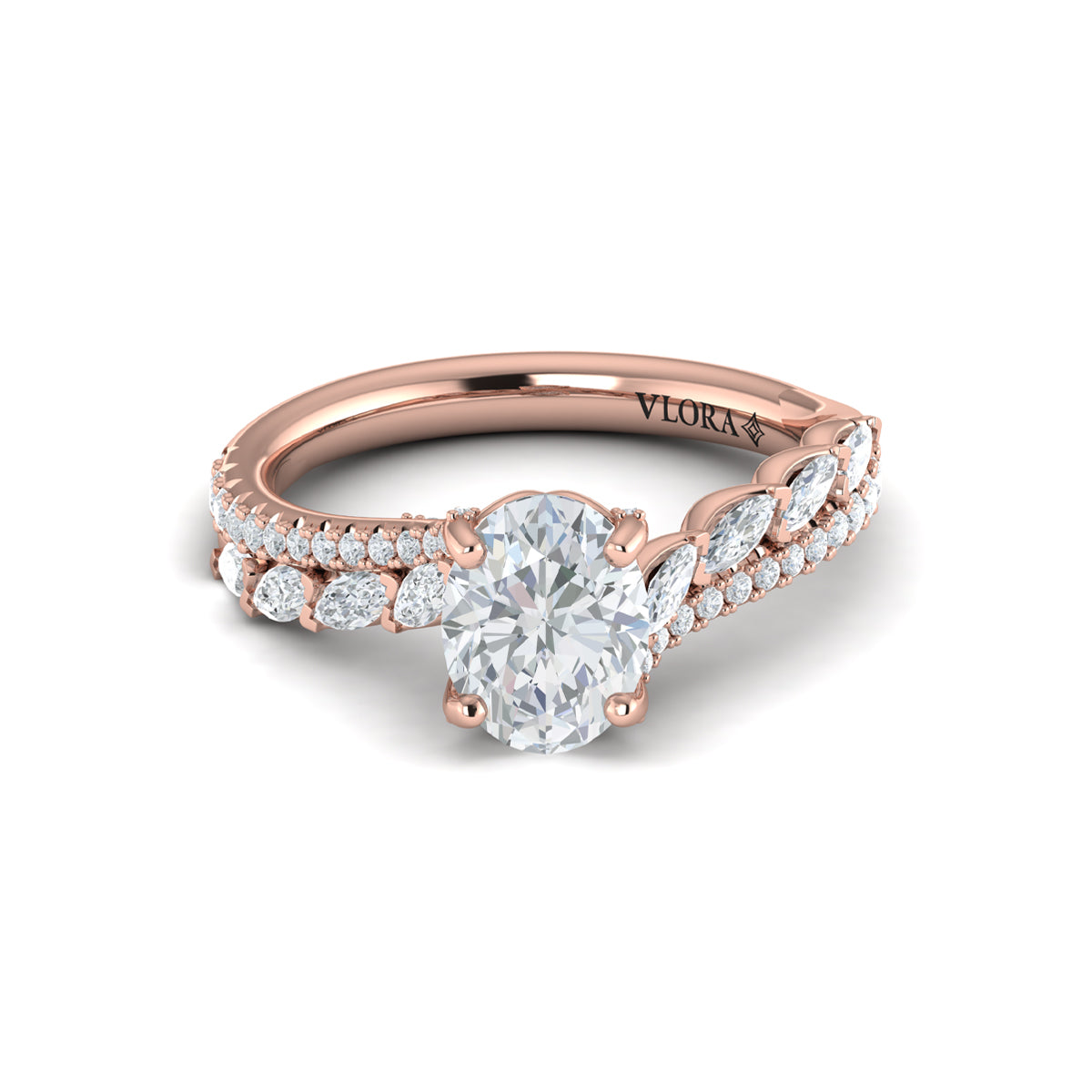 14kt Rose Gold Oval Diamond Split Shank Engagement Ring
