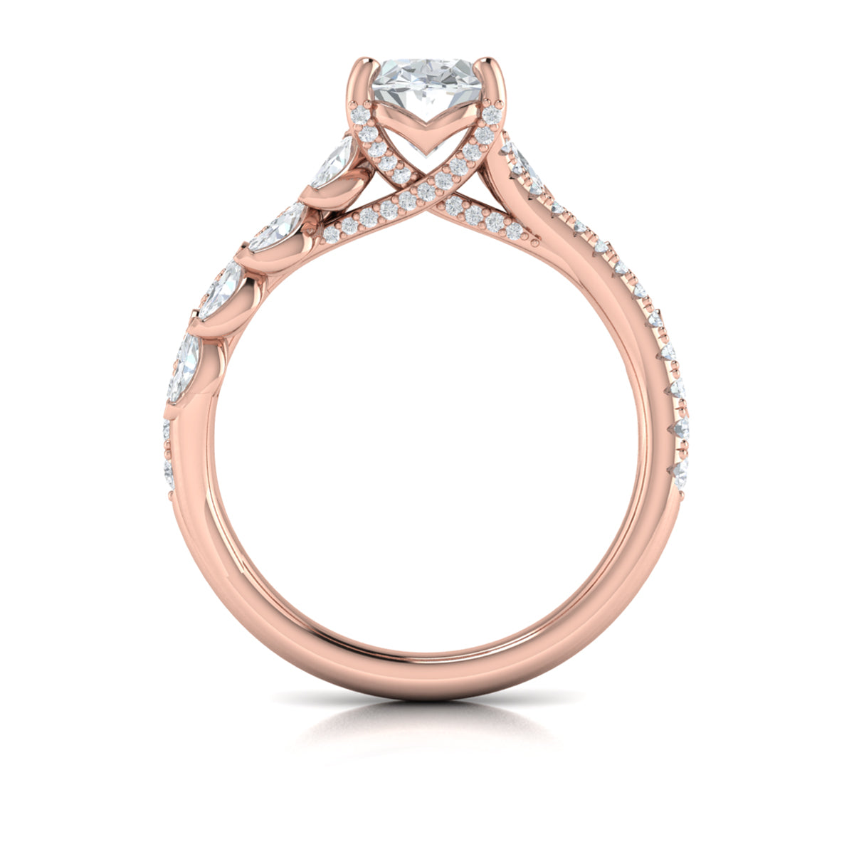 14kt Rose Gold Oval Diamond Split Shank Engagement Ring