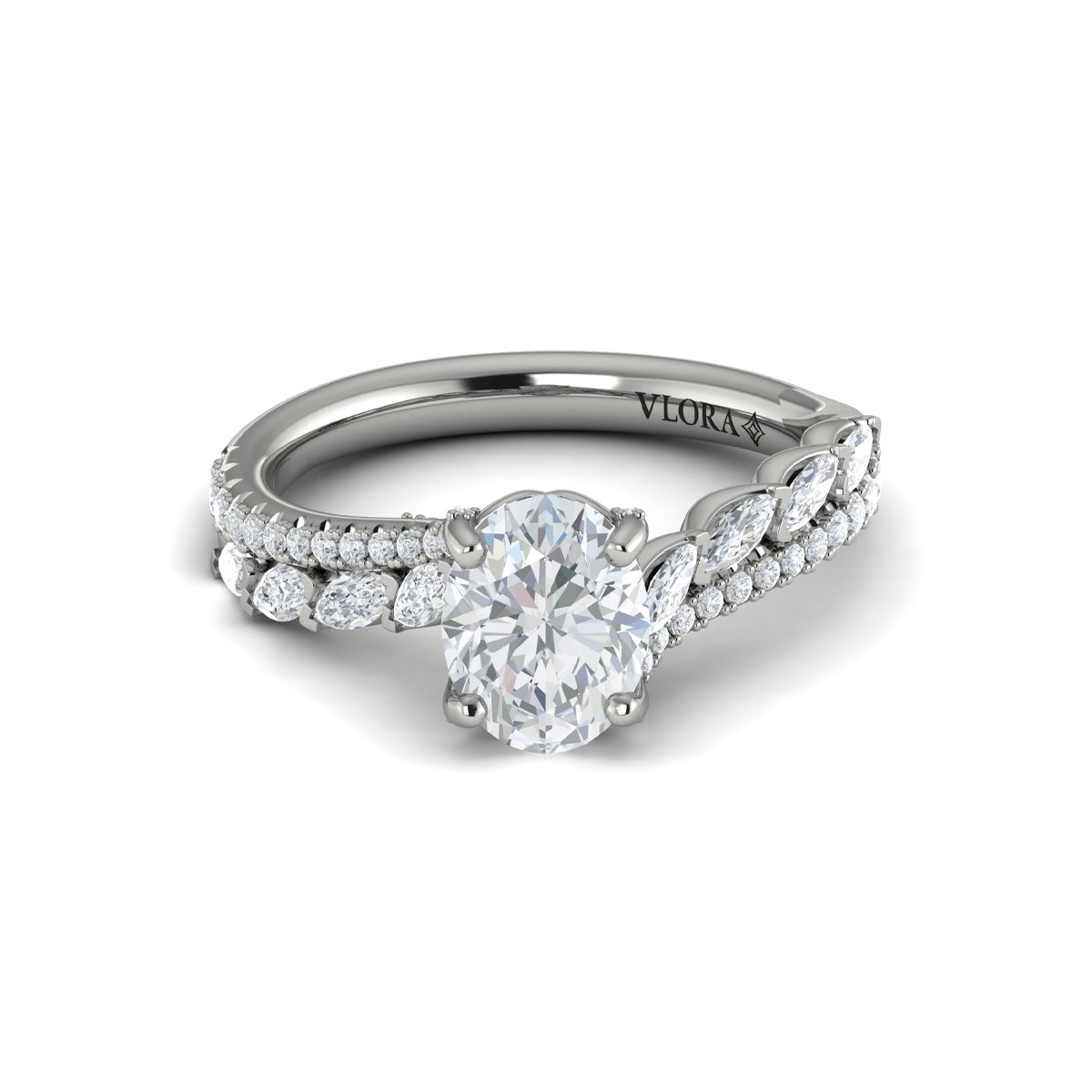 14K White Gold Oval Diamond Split Shank Ring