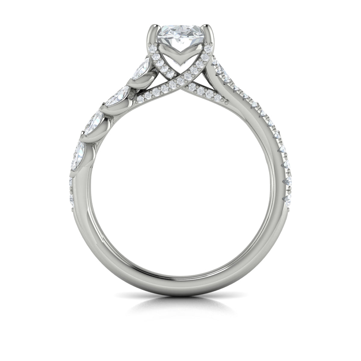 14K White Gold Oval Diamond Split Shank Ring